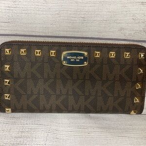 Michael Kors Studded Brown Zip around Wallet- NWT